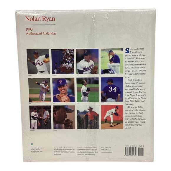 Nolan‎ Ryan 1993 Authorized Calendar Sealed MLB Texas Rangers - Picture 2 of 5